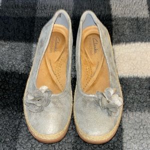 Clark’s Slip-On Shoes with Flower Detail - Size 5.